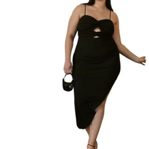 ABERCROMBIE & FITCH NWT Ruched Front Cutout Asymmetrical Midi Dress Black Size M